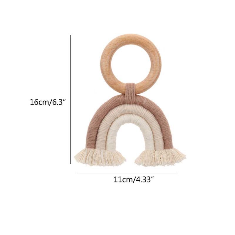 Mary Mainan Teether Ring Kayu Macrame Rumbai Boho Untuk Dekorasi Stroller Bayi