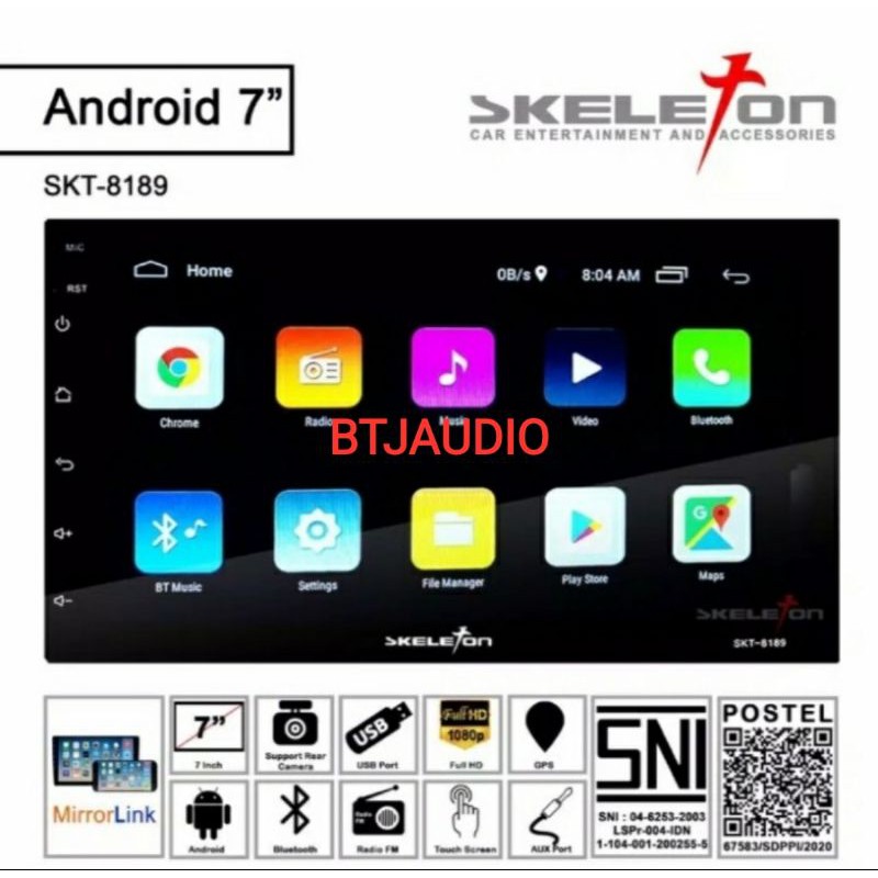 HEAD UNIT TAPE MOBIL DOUBLE DIN ANDROID SKELETON OS ANDROID LAYAR 7 INCH