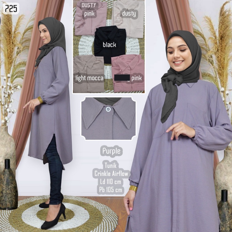 Tunik Crinkle Kancing Muslim Wanita Fashion Atasan Kekinian 725 JM