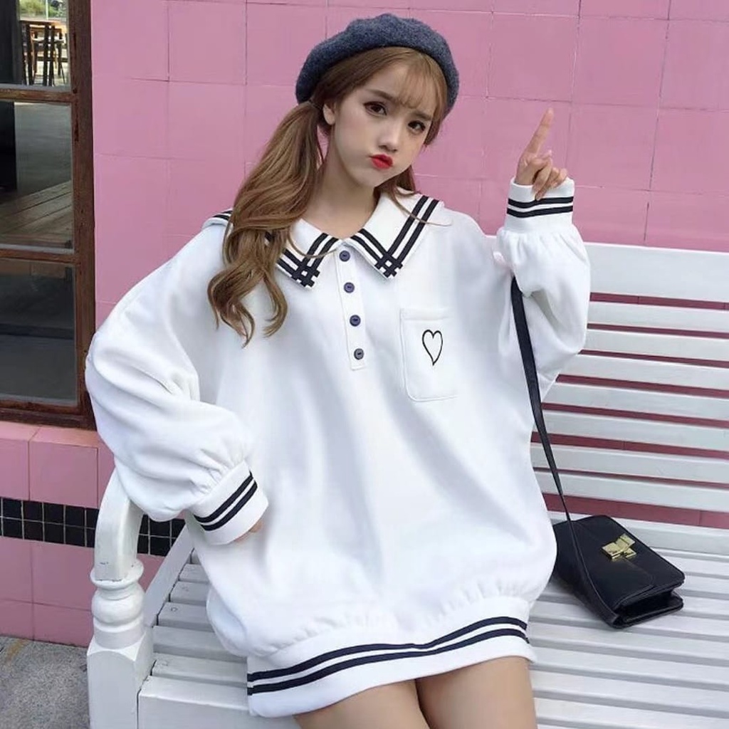 sweater oversize - lovebay kerah oversize sweater wanita korean style terbaru - sweatshirt