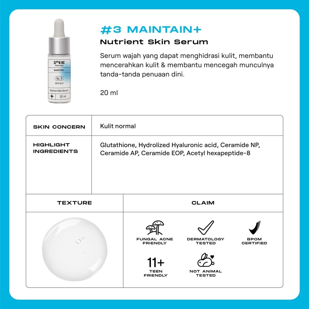 GLOWINC POTION MAINTAIN+ Nutrient Skin pH Balancer Cleanser | Essence Toner | Serum | Moisturizer