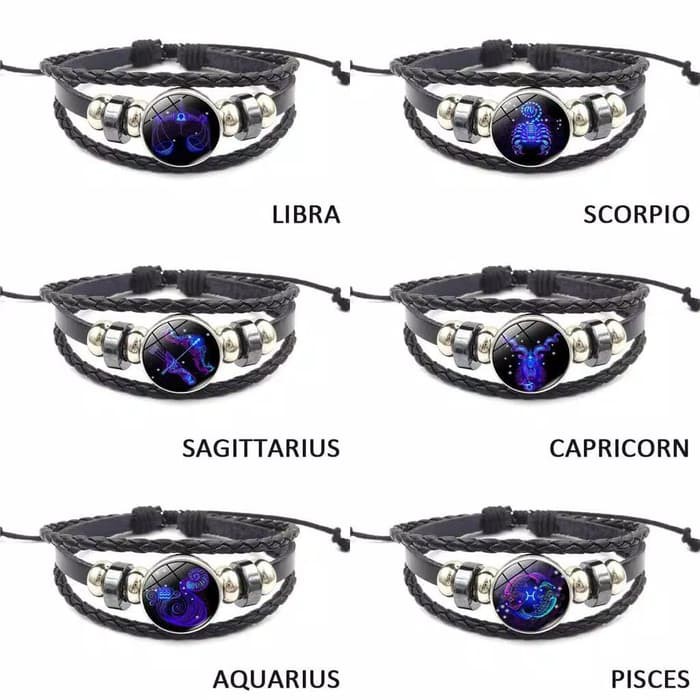 GELANG KULIT UNIK 12 ZODIAC IMPORT SIMPLE DAN UNIK FASHION AKSESORIS