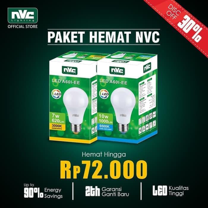 PROMO NVC Paket Hemat 2 LED BULB 10 Watt & 7 Watt ( ISI 6 PCS)