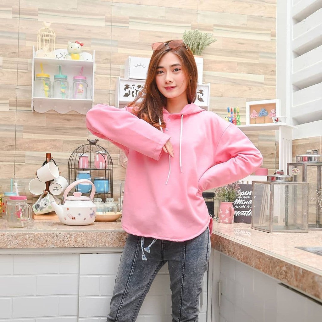 Nara Grosir - Zella Hodie Button l Fashion Sweater Terbaru