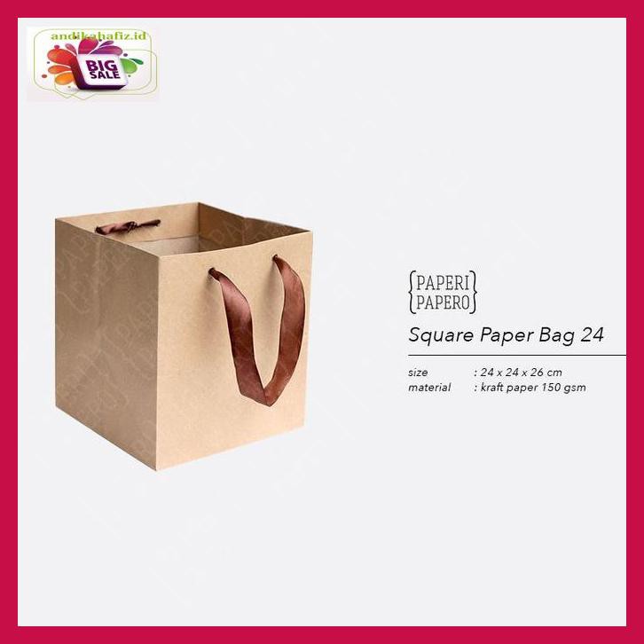 

S4Wfe5- Square Paper Bag / Shopping Bag Coklat Untuk Box Kue - 24X24X26 Cm Y8Gkty-