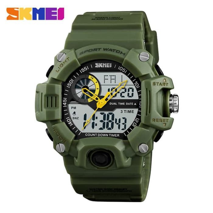 Jam Tangan Cowok /   Jam Tangan Pria Dual Time SKMEI Sport Original 1331 Anti Air - ARMY  Murah