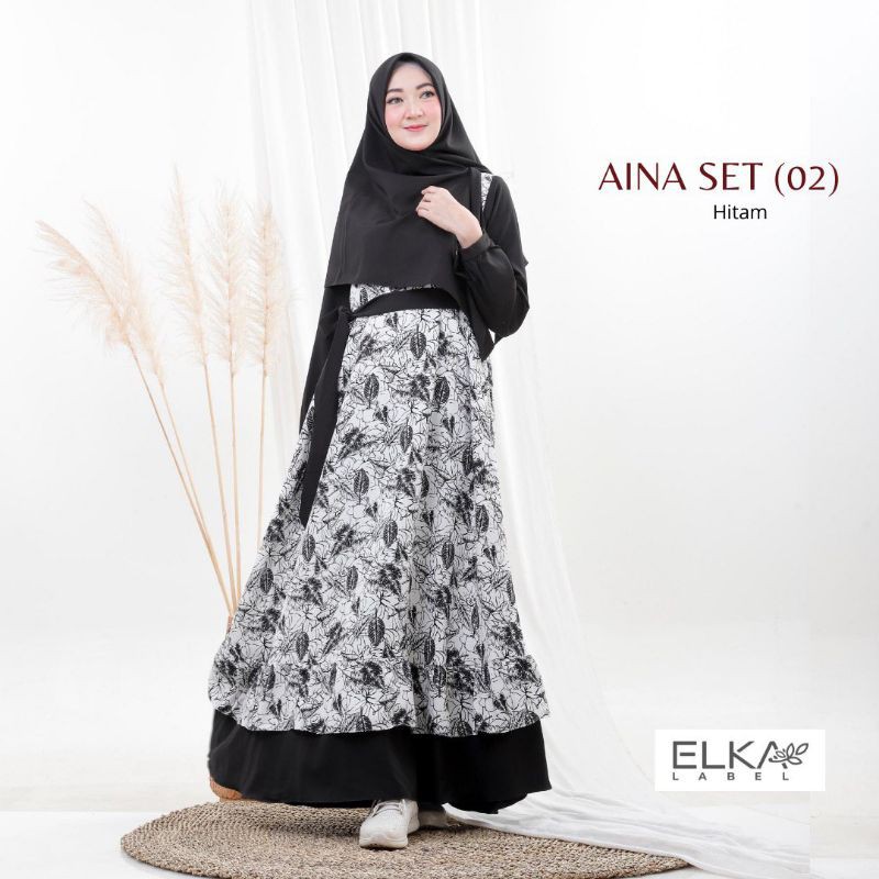 GAMIS MOTIF SET KHIMAR BAHAN CREPE (MOTIF) DAN ESHAL ZARA AINA SET 02 By ELKA LABEL