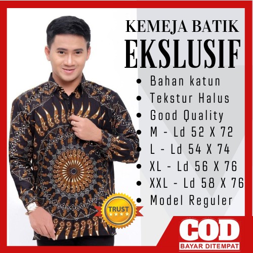 Batik Pria Kemeja Batik Danabrata Lengan Panjang motif PADI MAS Kode HRB026 size M L XL REGULAR