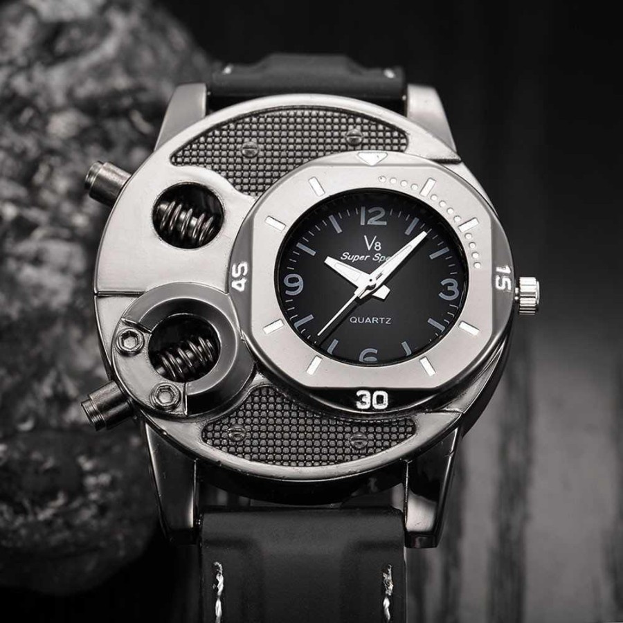 Super Speed Jam Tangan Analog Luxury Quartz - V8 - Black