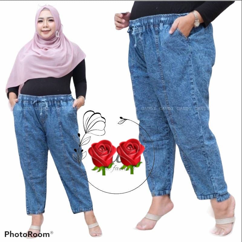 Celana jumbo jeans wanita baggy pants jumbo kekinian Celana Jumbo Sandwash Bahan Jeans Denim Bawahan Wanita Big Size Trend