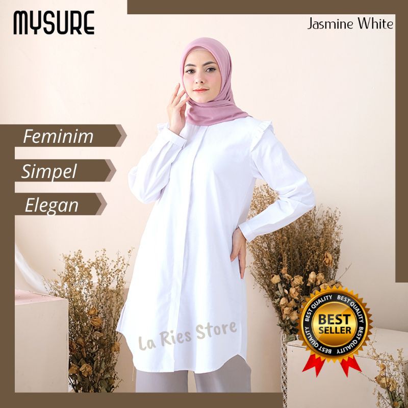 Tunik putih polos mysure tunik jasmine atasan tunik muslim dewasa kwalitas premium