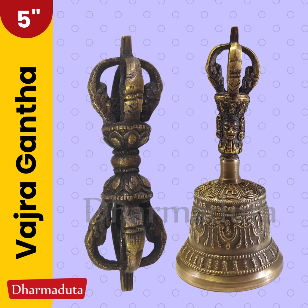 Vajra Gantha 5in/13cm Kuningan, Lonceng Vajrayana, Tantrayana
