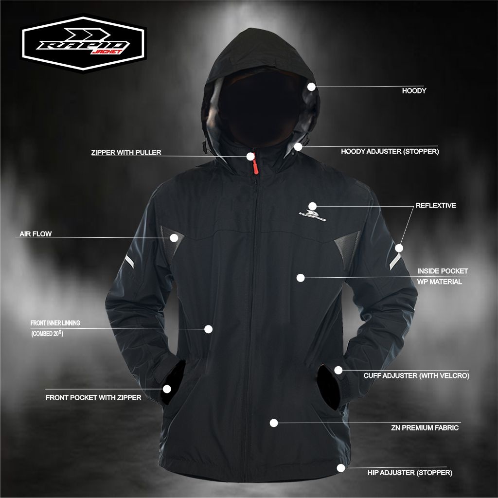 Jaket motor hoodie  RAPID NEOSKYLINE pria parasit premium jacket reflektif