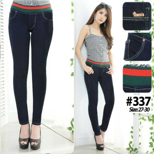 Celana Jeans Pinggang Karet Wanita / Celana Jins Pinggang Karet / Celana Jeans Polos / Celana Skinny