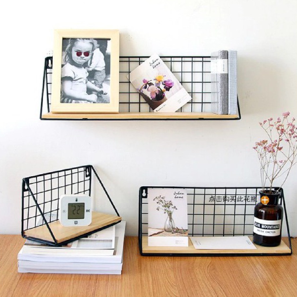 RADIT Hitam Putih Rak Dinding Besi Serbaguna Rak Bumbu Dapur Display Dekorasi Kamar Rak Dinding Tempel Rak Gantung / Abik Store