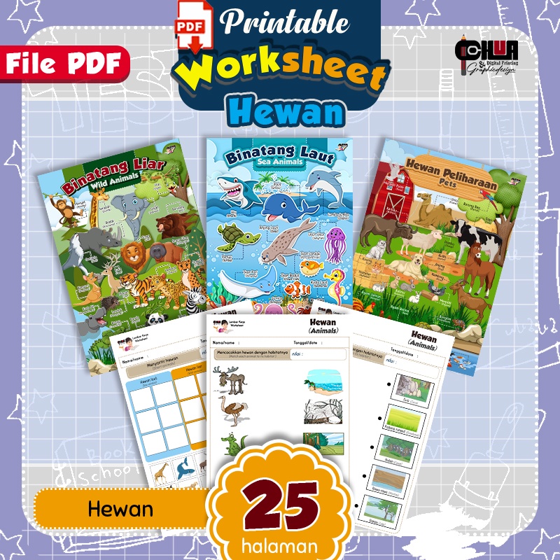 

Lembar Kerja Worksheet (file PDF) - Tema Hewan