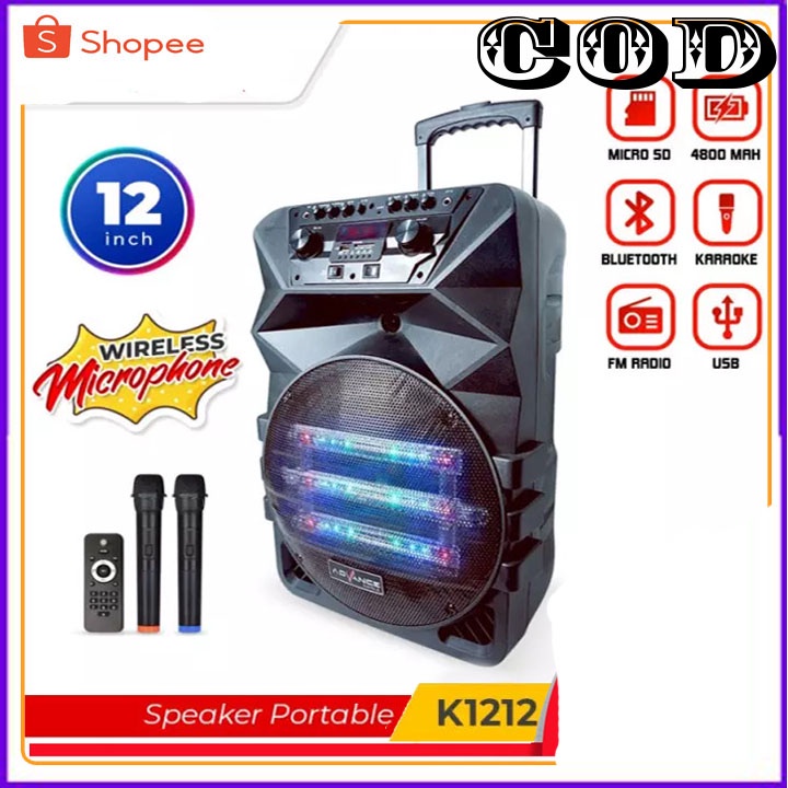 Speaker Aktif Advance K1212 12inci Bluetooth free 2 MIC Wireles BERGARANSI RESMI 1 THUN MANTAP