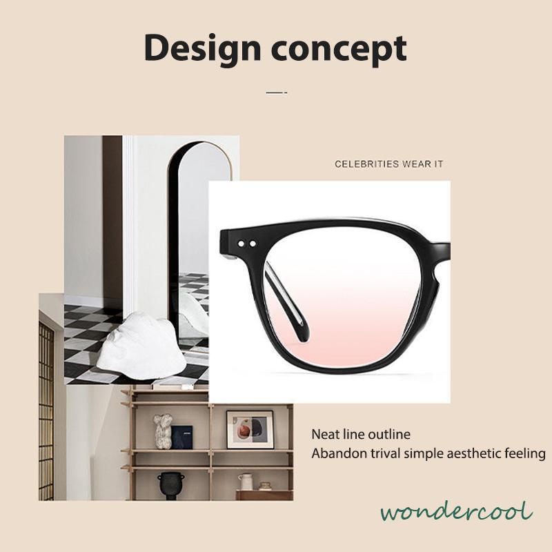 Gradient Pink Blush Glasses Wanita Trendi Wajah Bulat Kacamata Bingkai Hitam untuk Foto-Won