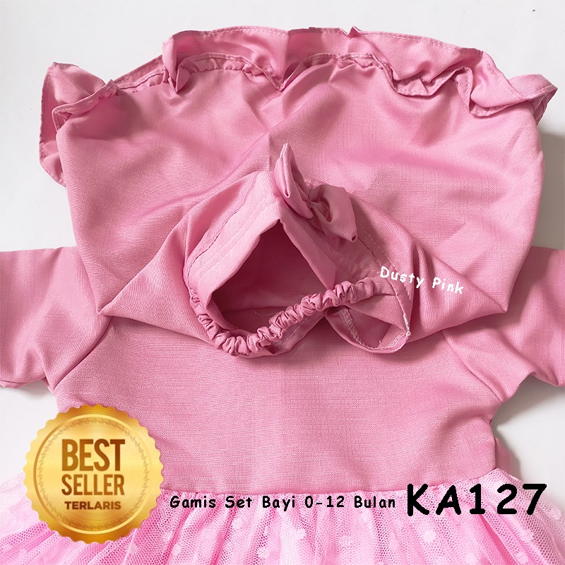 Gamis Muslim Set Hijab Bayi New Born 0-12 bulan Polkadot Baju Dress Princess KA127 Gaun Syari'i
