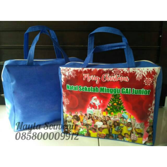 Tas Souvenir Model Resleting Tema Natal Uk 30x25x10 Cm Shopee Indonesia