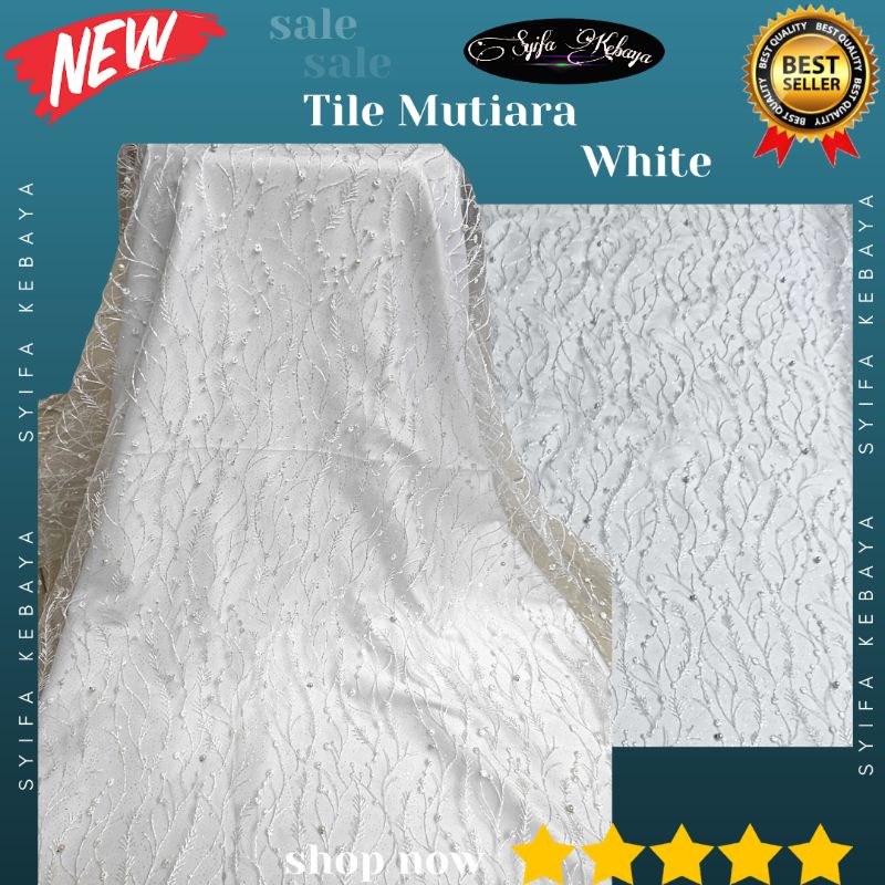 Jual Kain Brokat Tile Mutiara Broken White Putih Tulang Brukat Tille