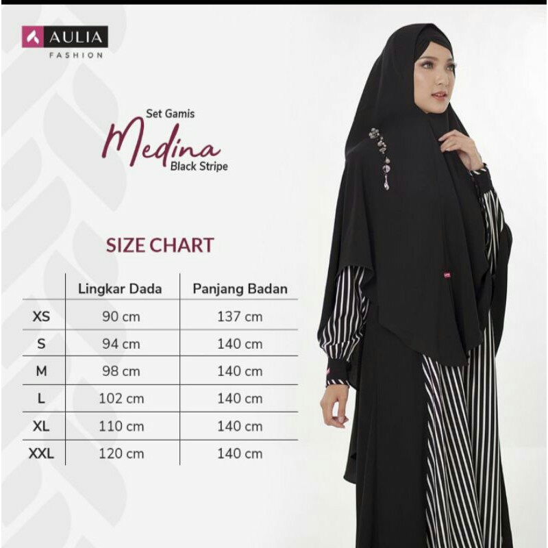 SET GAMIS MEDINA BLACK STRIPE BY AULIA