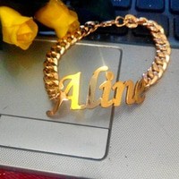 Gelang rantai ukir nama lapis emas asli