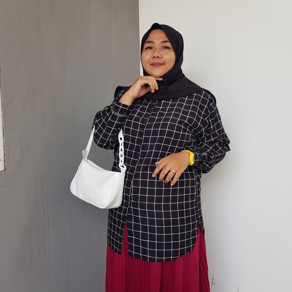 KEMEJA JUMBO XXL | XXXL KOTAK GINGHAM LD 130 120 LENGAN PANJANG WANITA BIG SIZE (COD)