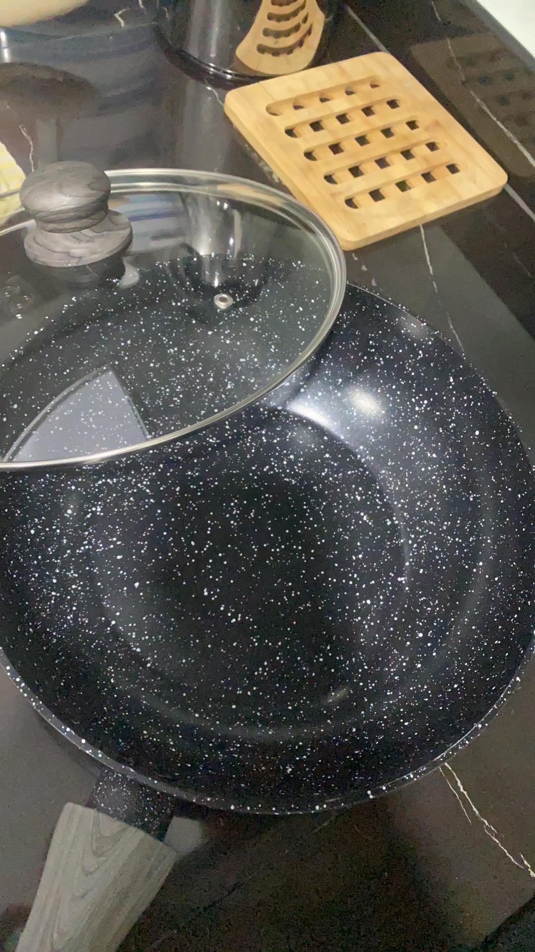 Bolde Wok ( Wajan ) 28 Cm + Glass Lid, Granite Black Dark Knight