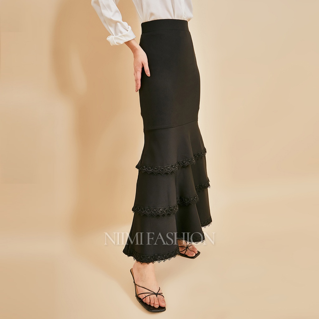 NIMI - Lily Mermaid Skirt Rok Scuba Premium Rok Scuba Panjang Susun kombinasi Brokat