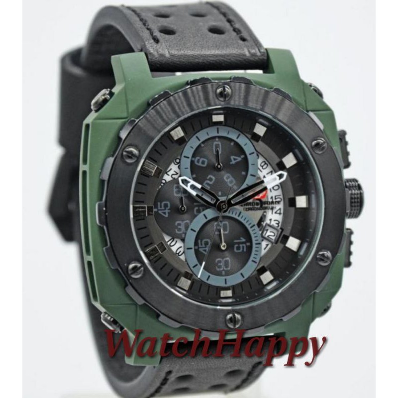 WatchHappy Chronoforce 5323 5323G CF 5323 Sport Case Green Army Leather Chronograph 100% Original