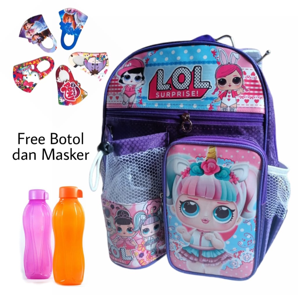 tas anak sekolah SD - tas ransel anak perempuan - tas anak LOL bonusBotol DAN Masker