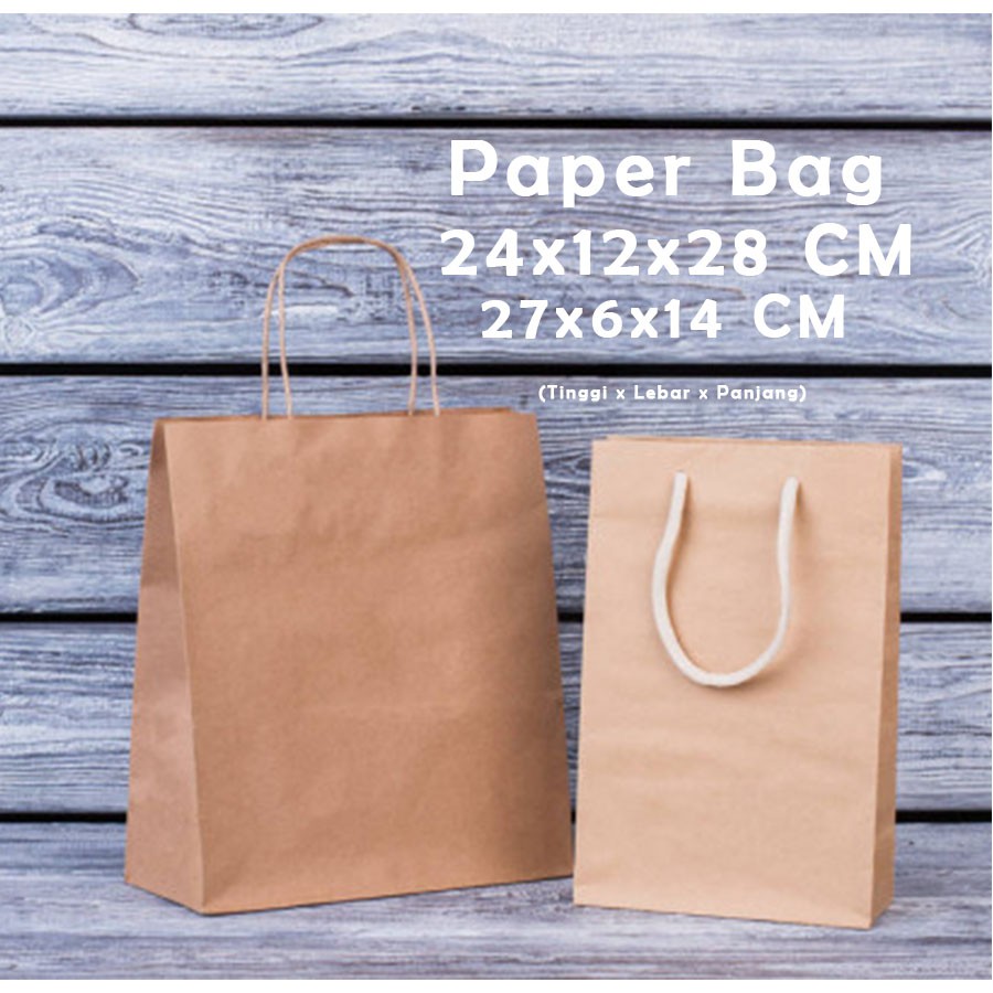 

Paper Bag Coklat Polos 2 Ukuran 24x12x28cm Papper Bag Kertas Kado Souvenir Packing Olshop Gift Bags