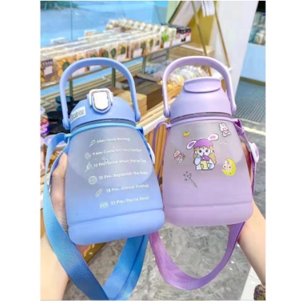 Botol Minum Viral Motivasi Penanda Waktu + Sticker 1.3 L / Botol Big Belly Gradasi Doff 1300ml KJ100