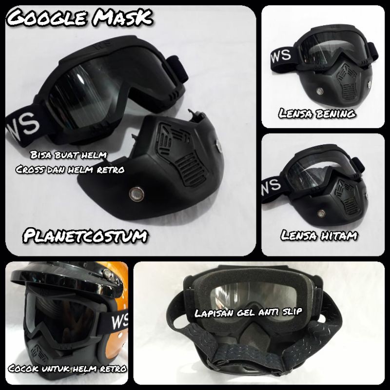 Google kacamata helm motor cross trail mask Masker Lensa bening hitam