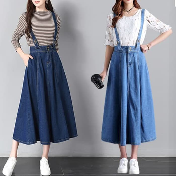 Hyekyo Denim Overall Skirts (#6085)/Rok Panjang/Rok Kodok/Rok jeans