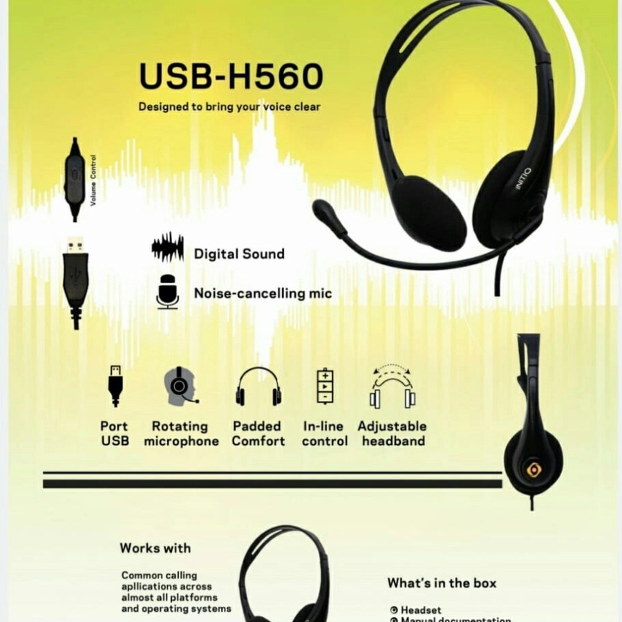 Headset Initio USB H560 with Noise Cancelling Microphone