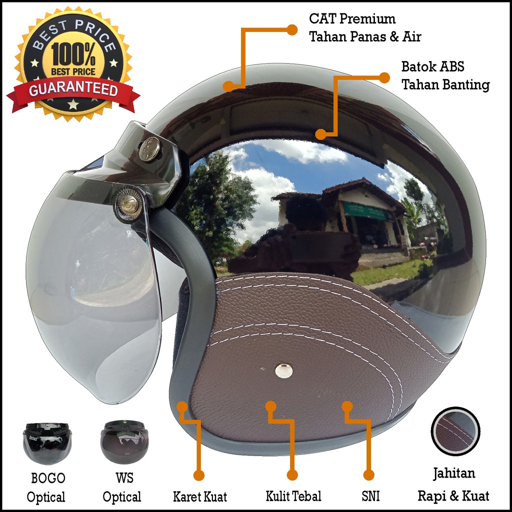 PROMO HELM RETRO BOGO Black CT HELM SNI Berkualitas Ukuran M/L Dewasa Helm Setengah Kulit Syntetic
