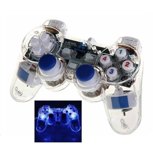 USB GAMEPAD DOUBLE JOY STICK GETAR GAME CONTROLLER PC LED TRANSPARENT