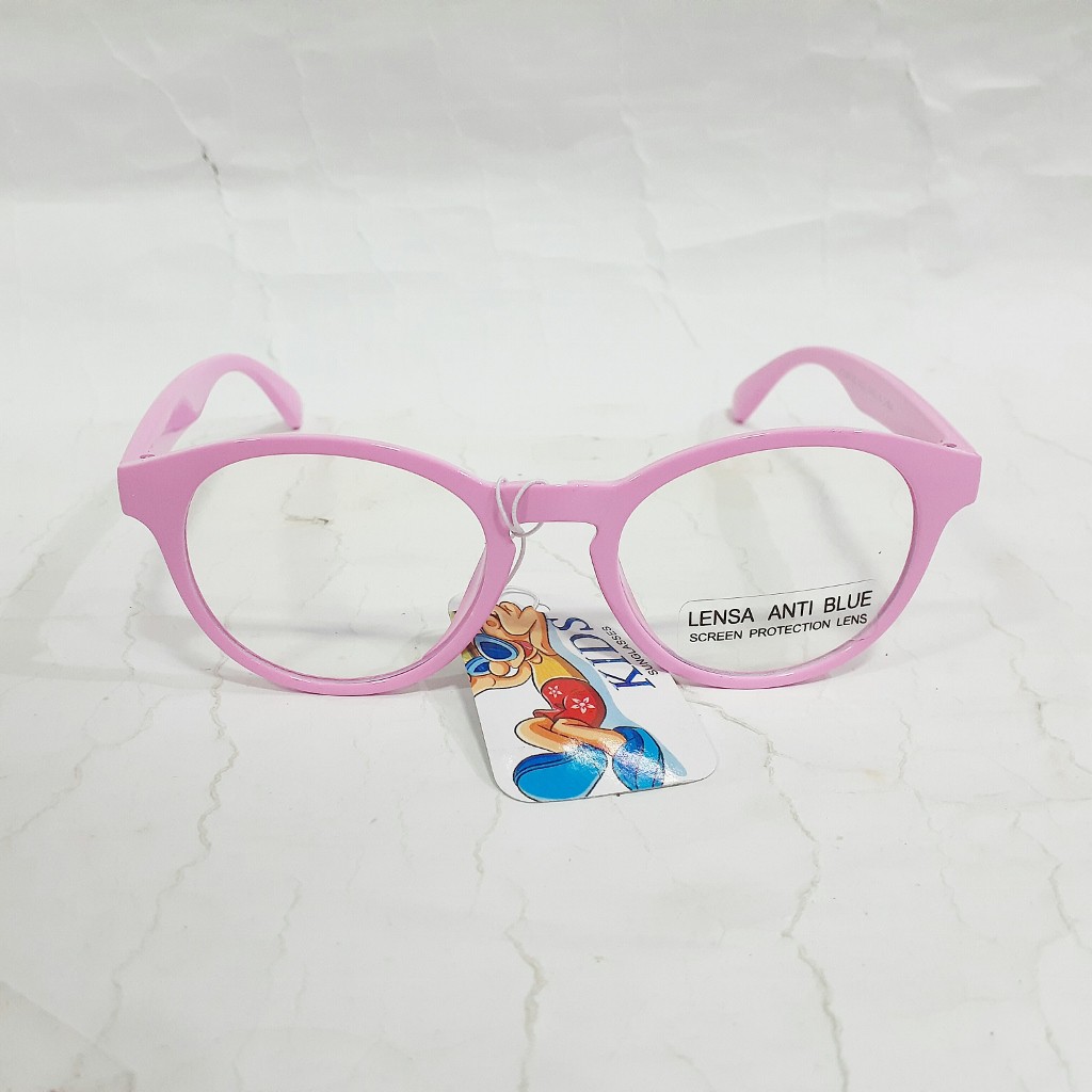 kacamata anak perempuan cantik lucu pintar kaca mata bening anti blue radiasi UV tak kena debu murah-pink