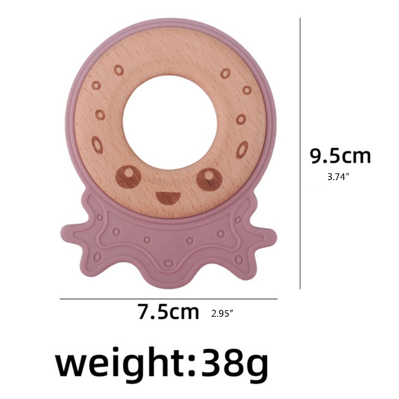 Mary Mainan Teether Silikon Bentuk Gurita Kartun Dengan Ring Kayu Untuk Bayi