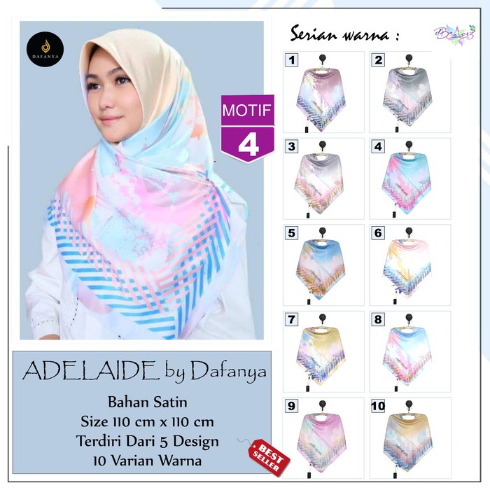 Jilbab Segiempat Adelaide Satin Motif 4 By Dafanya Hijab Scarf Square