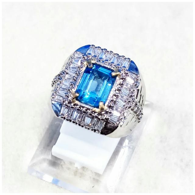 CINCIN BATU AKIK PERMATA NATURAL SWISS BLUE TOPAZ OCTAGON  SUPER MEWAH