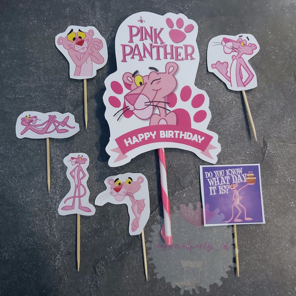 Cake Cupcake Topper Tusukan Kue Happy Birthday Pink Panther