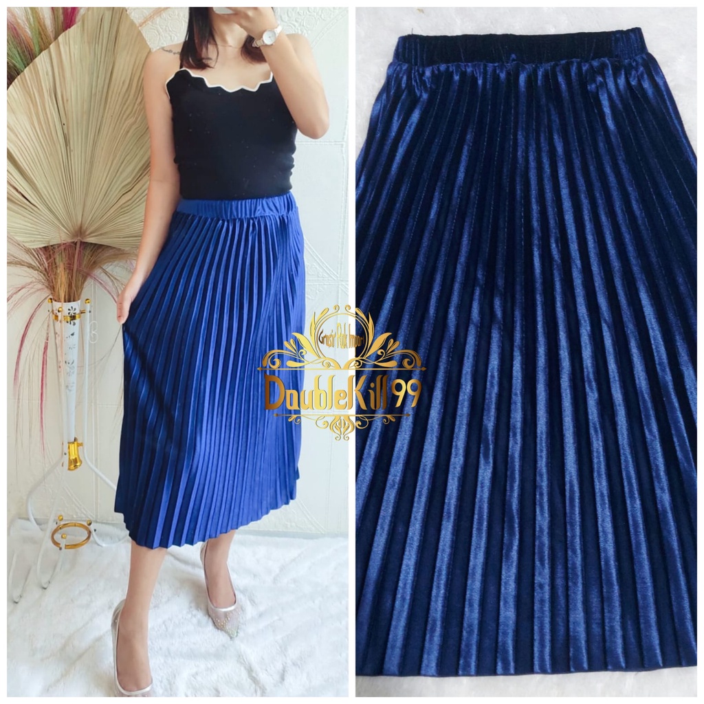 GROSIR ROK IMPORT / ROK 7/8 PLISKET BLUDRU VELVET PREMIUM  GLOSSY-4