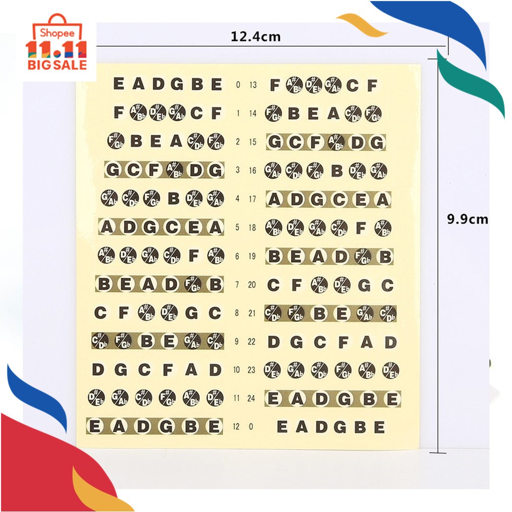 Guitar Neck Fretboard Note Map Fret Sticker Lables Decals Learn Fingerboard