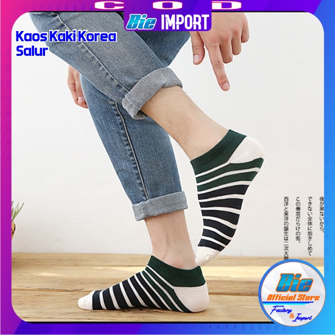 Kaos Kaki Korea Wanita Motif Salur Impor Best Seller