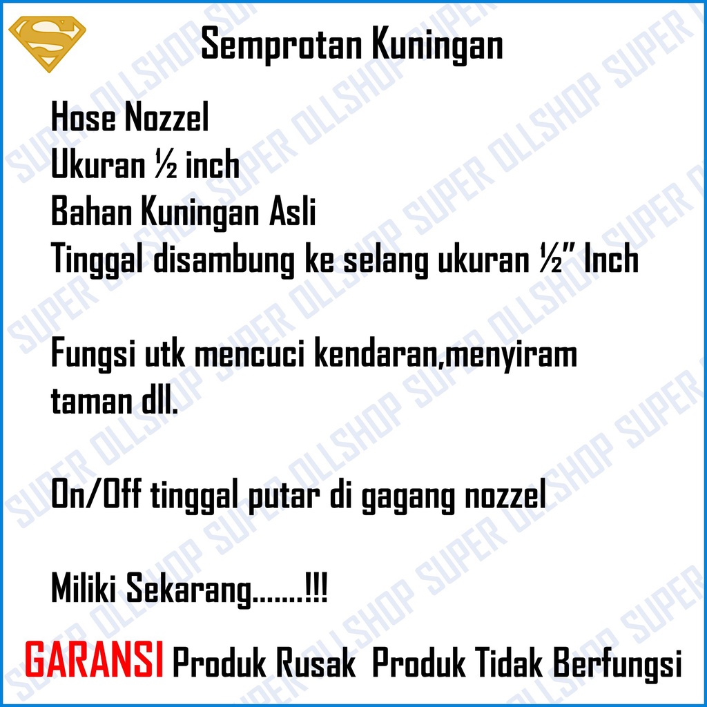 Semprotan Air Lurus Kuningan / Semprotan Air Taman / Semprotan motor - Semprotan mobil / Semprotan Air Lurus Hose Nozzel Kuningan