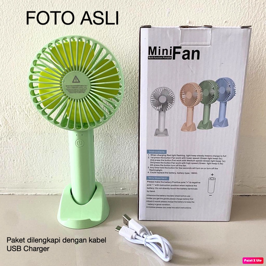 Kipas Angin Kecil Meja Portable Senter LED Charge Tenaga Batre Bulat