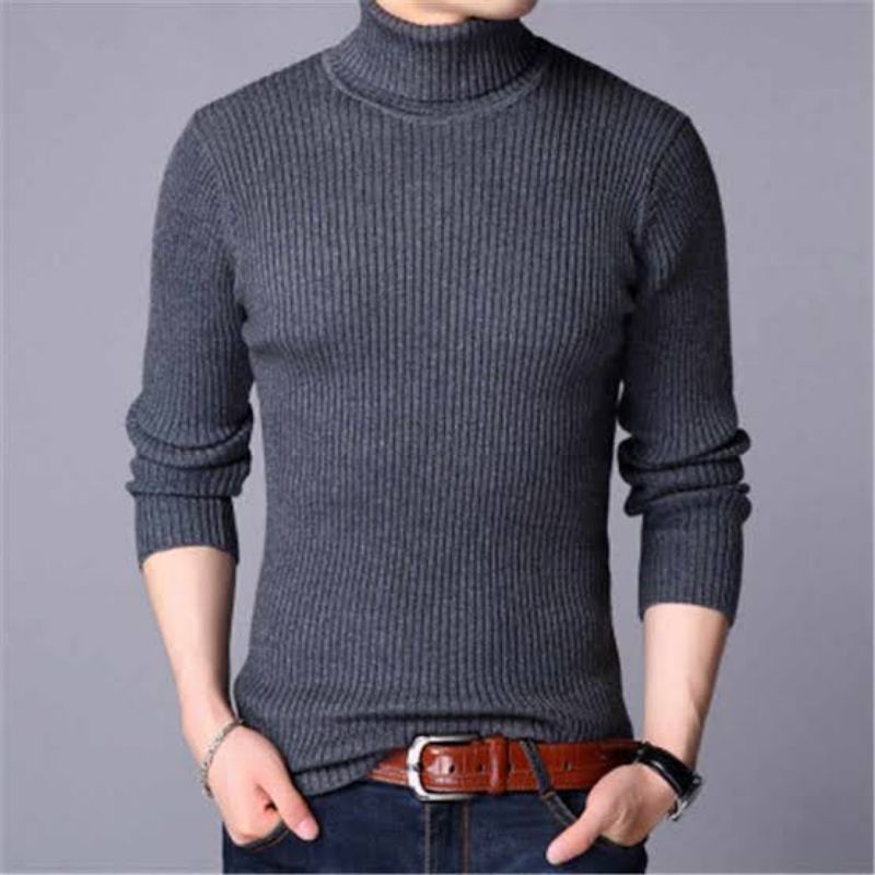 TS - 66104 Sweater Rajut Kerah Tinggi Cowo  Roll Neck Man Daleman Jas-7